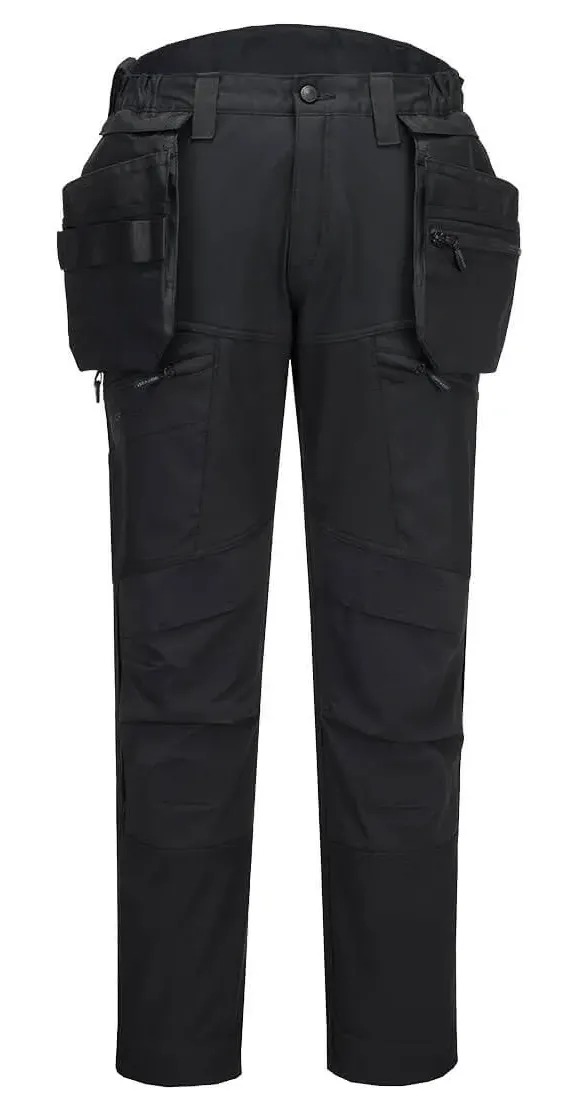 Portwest DX450 DX4 Softshell Broek met afneembare holsterzakken Zwart voorkant