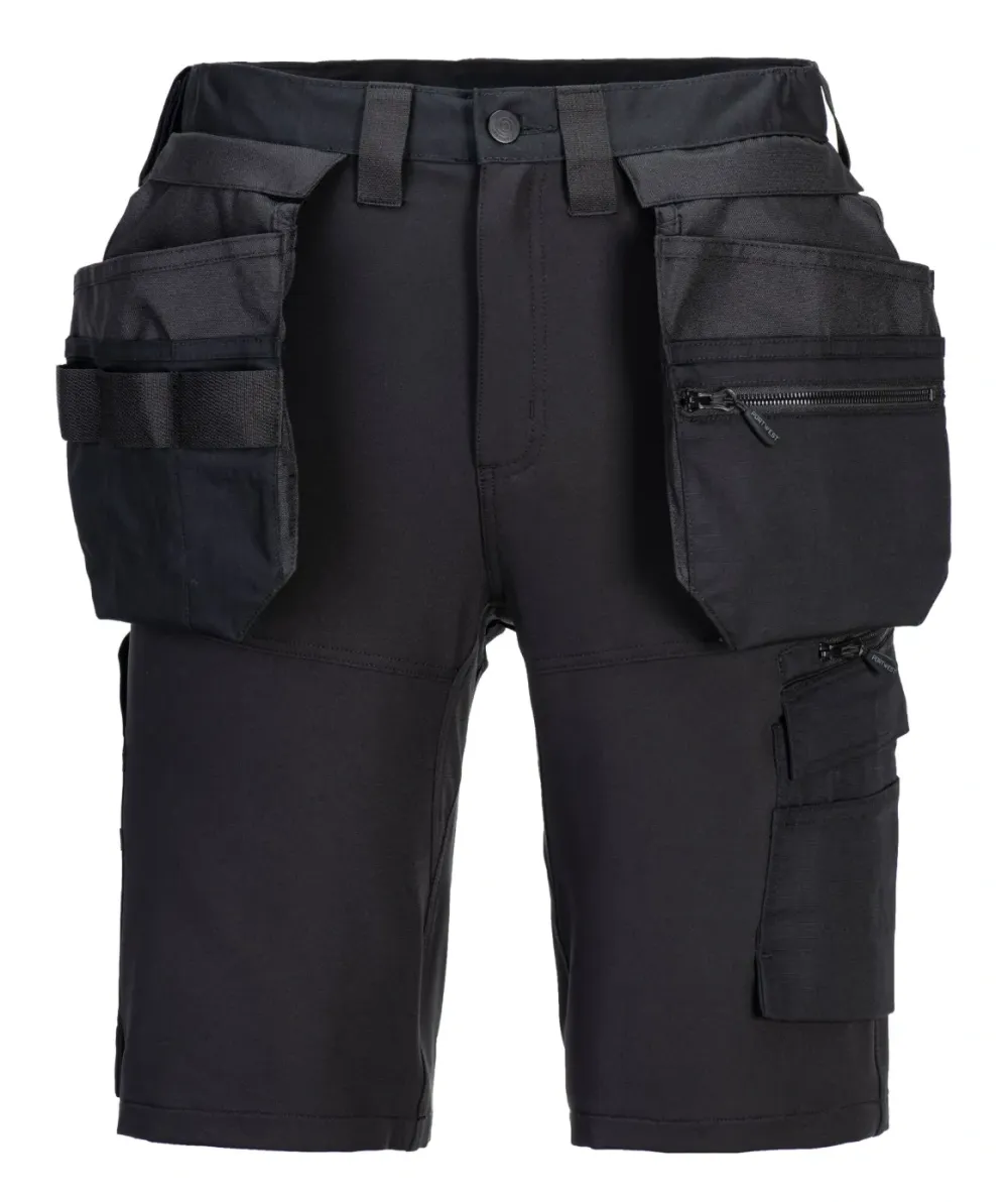 Portwest DX451 DX4 Korte Broek met Holsterzakken Zwart voorkant