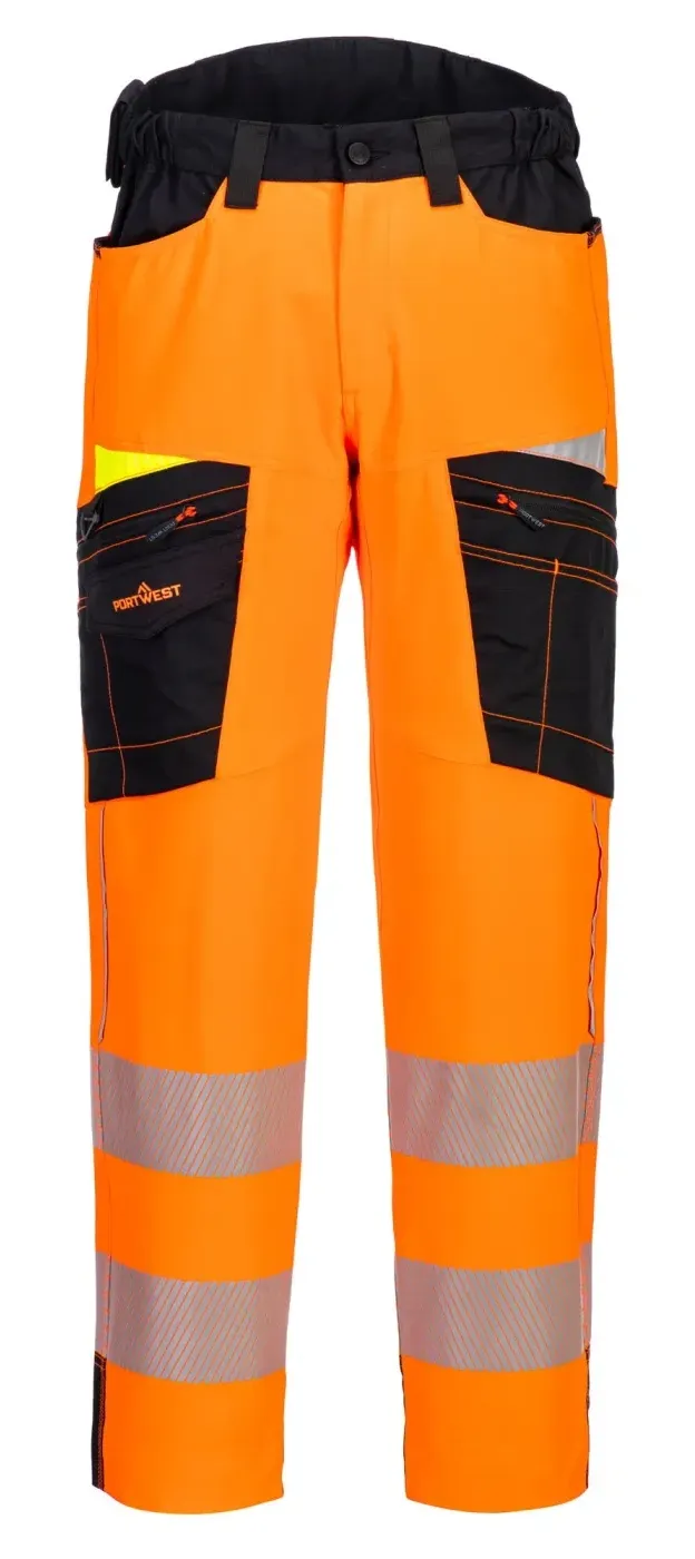 Portwest DX453 DX4 Hi-Vis Service Broek Oranje/zwart voorkant