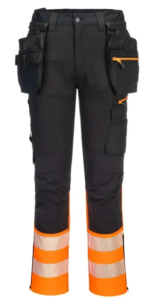 Portwest DX457 DX4-Hi-Vis Broek klasse 1 met afneembare holsterzakken Oranje/zwart voorkant