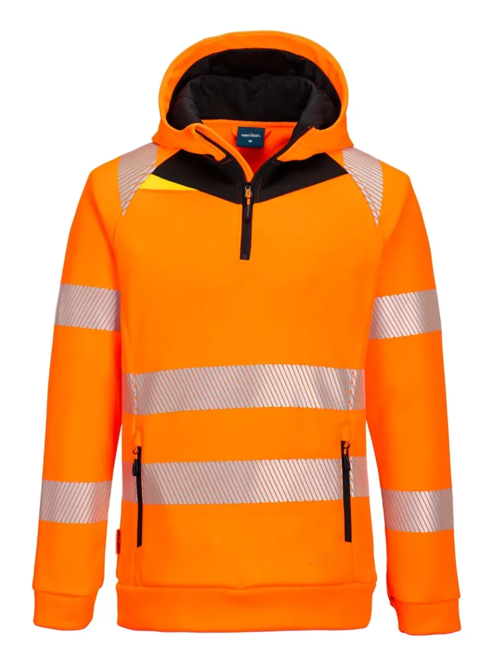 Portwest DX482 DX4 Hi-Vis 1/4 Hoodie met rits Oranje/zwart voorkant