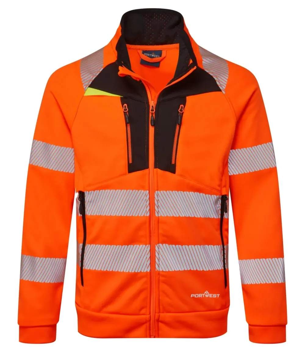 Portwest DX484 DX4 Hi-Vis Hoodie met rits Oranje/zwart voorkant