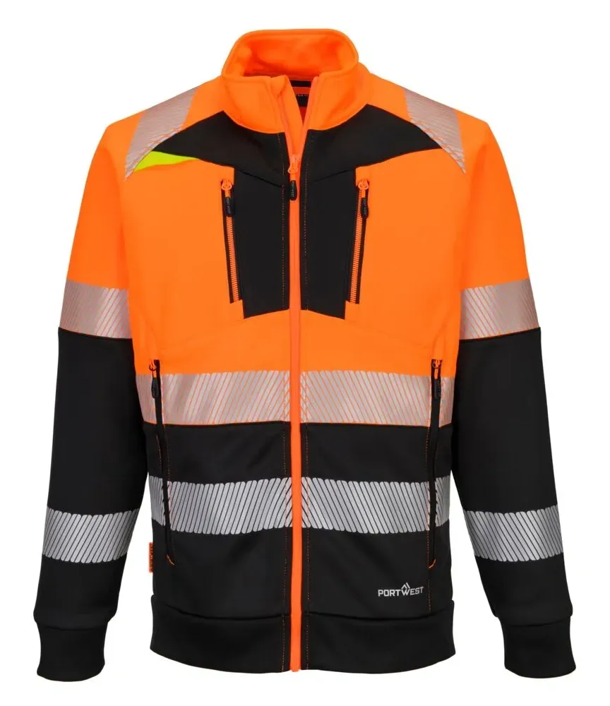 Portwest DX490 DX4 Hi-Vis klasse 1 Sweatshirt met rits Oranje/zwart voorkant