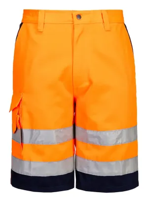 Portwest E043 Hi-Vis Polykatoen Korte Broek Oranje/marine voorkant