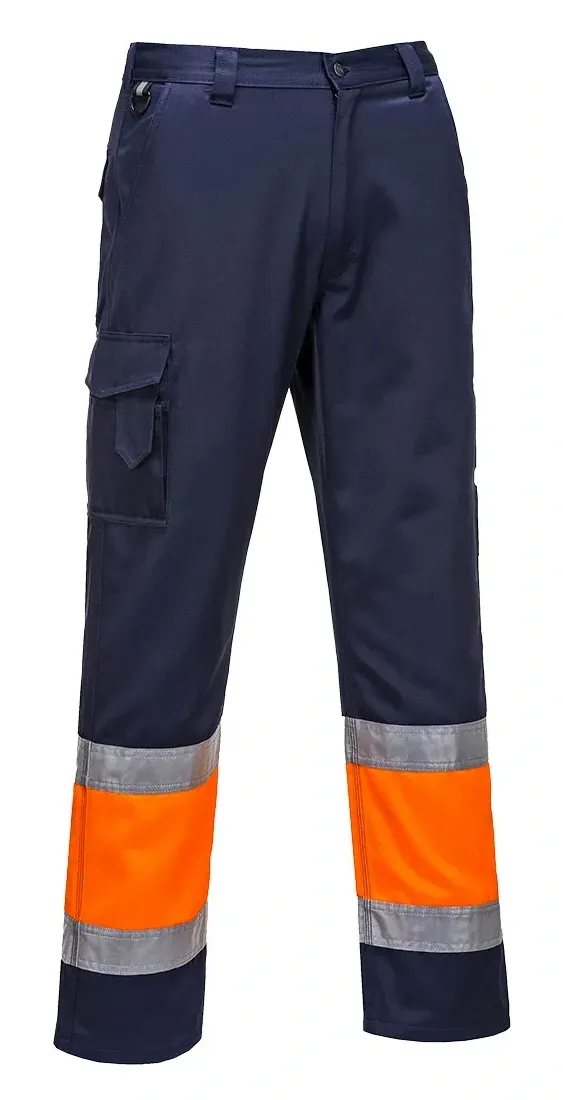 Portwest E049 Hi-Vis Tweekleuren Combat Broek Oranje/marine voorkant