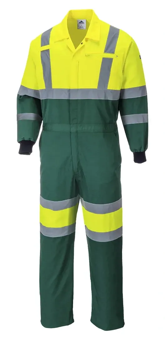 Portwest E052 Hi-Vis X Back Contrast Coverall Geel/groen voorkant