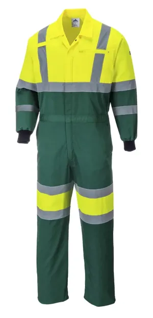 Portwest E052 Hi-Vis X Back Contrast Coverall Geel/groen voorkant