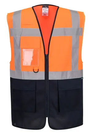 Portwest ES076 ES1 Essential Hi-Vis Contrast Executive Hesje Oranje/marine voorkant