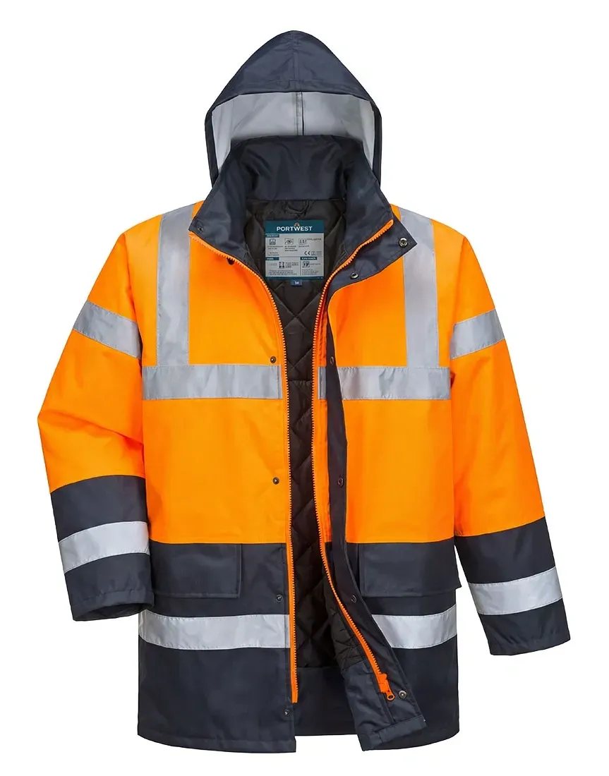 Portwest ES466 ES1 Essential Hi-Vis Contrast Winter Verkeersjas Oranje/marine voorkant
