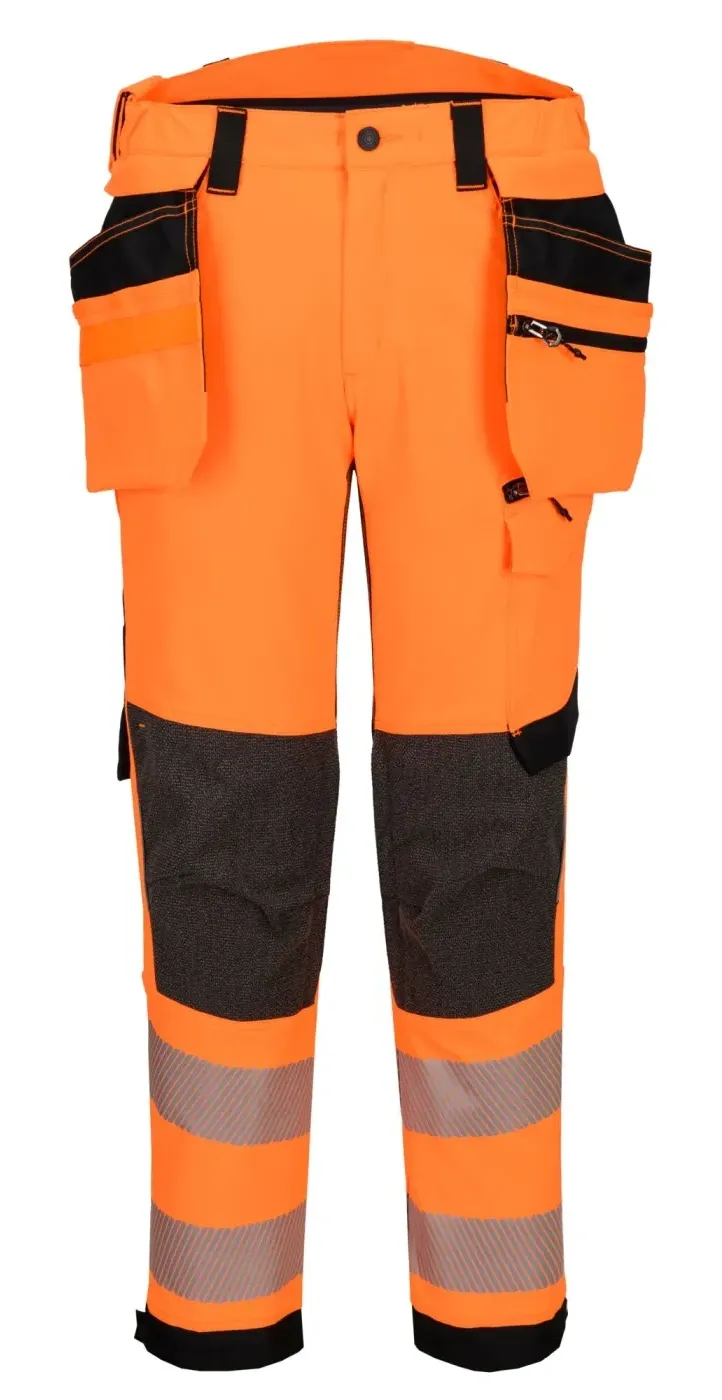 Portwest EV448 EV4 Hi-Vis stretch broek met afneembare holsterzak klasse 2 Oranje/zwart voorkant