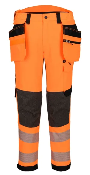 Portwest EV448 EV4 Hi-Vis stretch broek met afneembare holsterzak klasse 2 Oranje/zwart voorkant