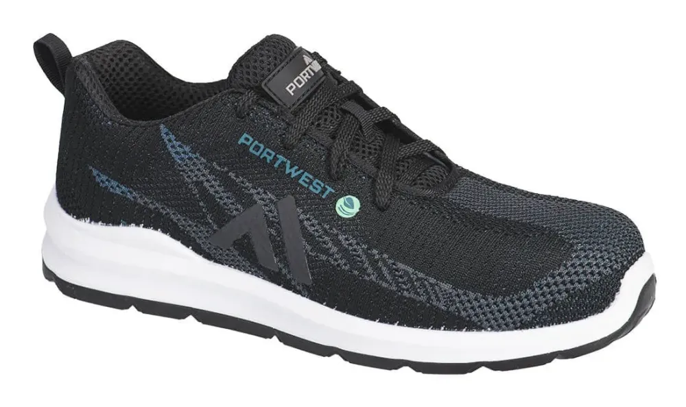 Portwest FC06 Eco Fly Composiet Trainer S1PS SR FO Zwart/blauw voorkant