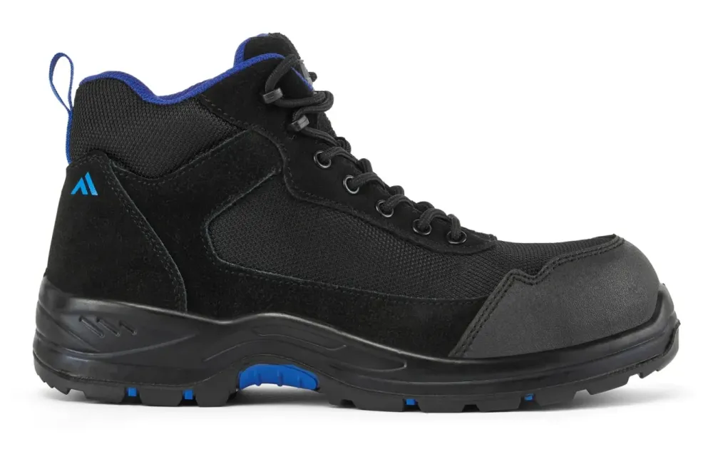 Portwest FC22 Composiet Textiel Suède Halfhoge schoen S3L HRO SR FO Zwart/blauw voorkant