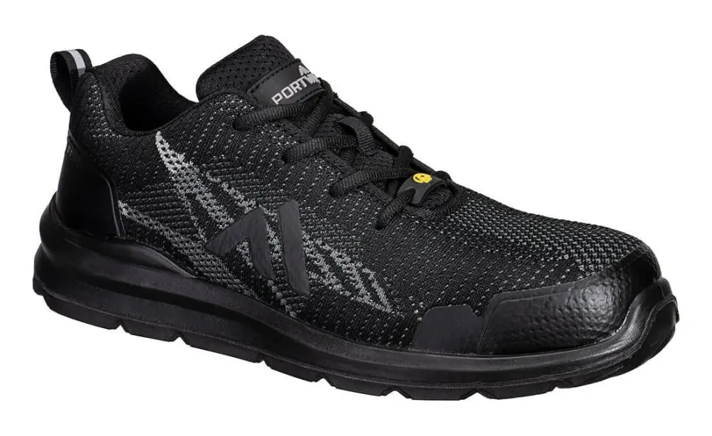 Portwest FC32 Composiet Textiel trainer S1PS ESD SR FO Zwart/grijs voorkant