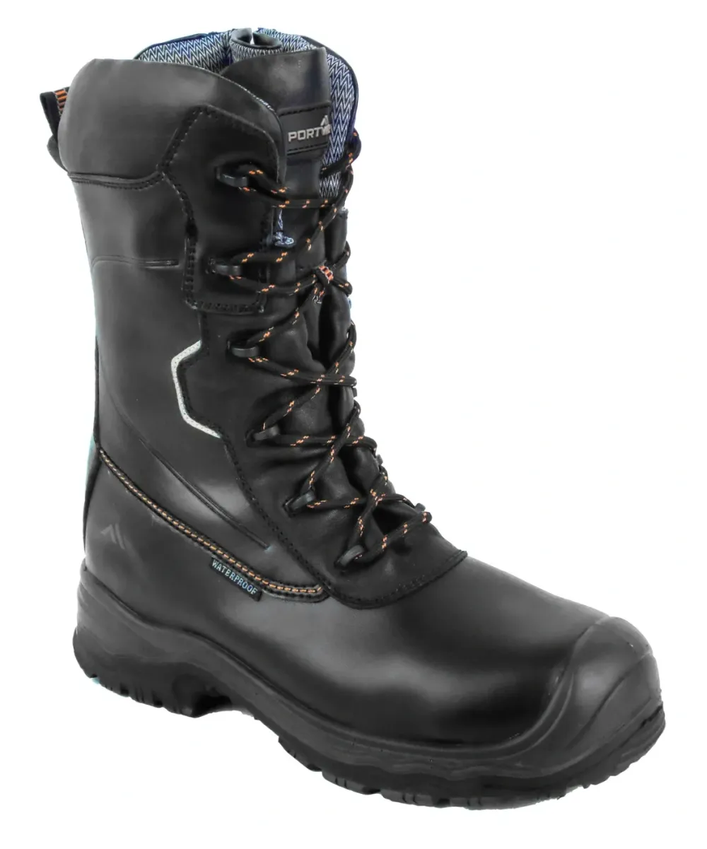 FD01 Portwest Compositelite Traction 10 inch (25cm) Veiligheidsschoen S7L ESD HRO CI FO Zwart voorkant