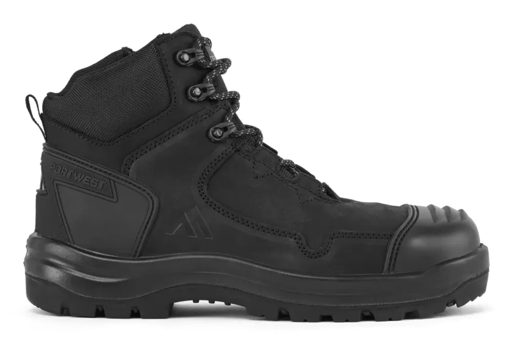 Portwest FD04 Composiet Nubuck lederen halfhoge schoen S3S HRO SR FO SC LG Zwart voorkant