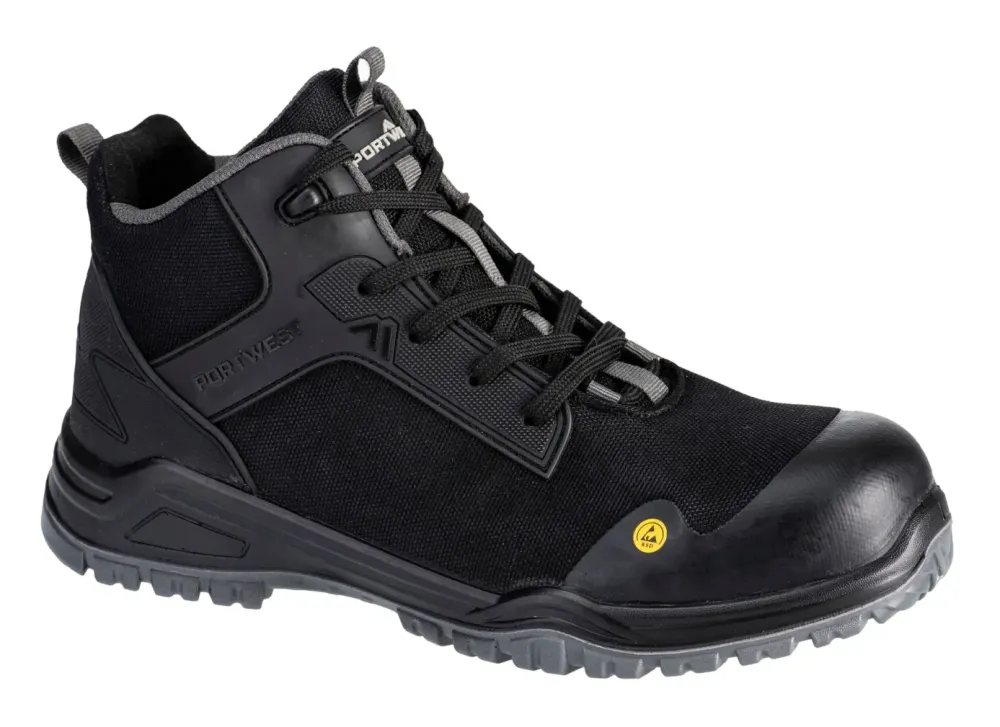 Portwest FE01 Bevel composiet halfhoge schoen S3S ESD SR FO Zwart/grijs voorkant