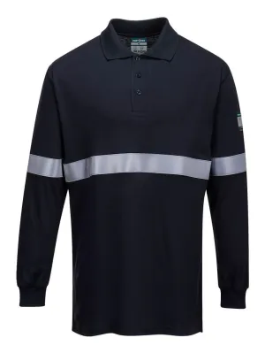 Portwest FR03 Vlamvertragende Modaflame Antistatische lange mouw poloshirt met reflecterende striping Donker marine voorkant