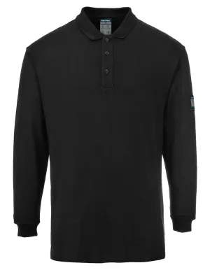 Portwest FR10 Vlamvertragende Modaflame Antistatische lange mouw Polo Shirt Zwart voorkant