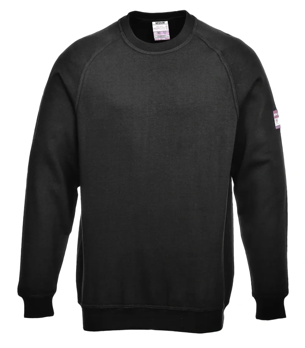 Portwest FR12 Vlamvertragende Modaflame Anti-statisch Sweatshirt met Lange Mouw Zwart voorkant