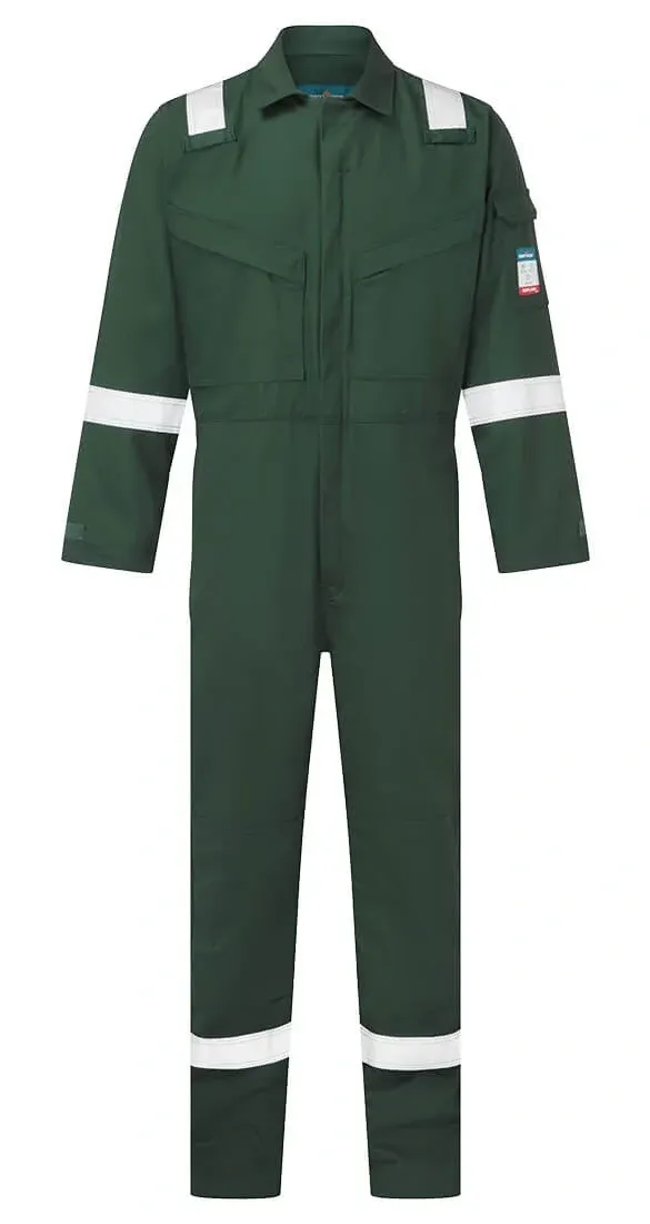 Portwest FR28 Lichtgewicht Vlamvertragende Antistatische Overall 280gr Groen voorkant
