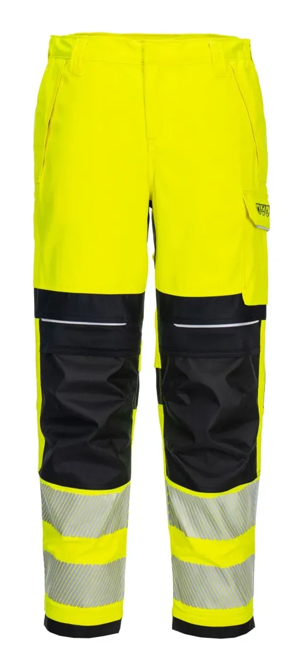 Portwest FR409 PW3 Vlamvertragende Modaflame Hi-Vis dames werkbroek Geel/zwart voorkant