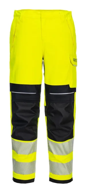 Portwest FR409 PW3 Vlamvertragende Modaflame Hi-Vis dames werkbroek Geel/zwart voorkant