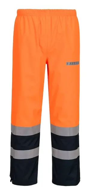 Portwest FR410 Bizflame Regen+ Hi-Vis Vlamboog Broek Oranje/marine voorkant