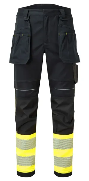 Portwest FR416 PW3 FR Modaflame Hi-Vis Klasse 1 Broek met Holsterzakken Geel/zwart voorkant