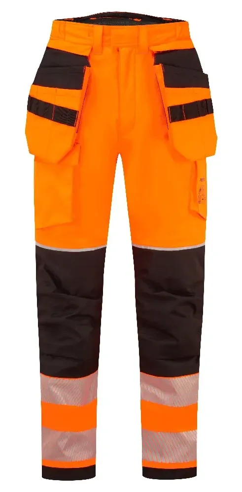 Portwest FR427 PW3 Vlamvertragende Modaflame Hi-Vis winterbroek met holsterzakken Oranje/zwart voorkant