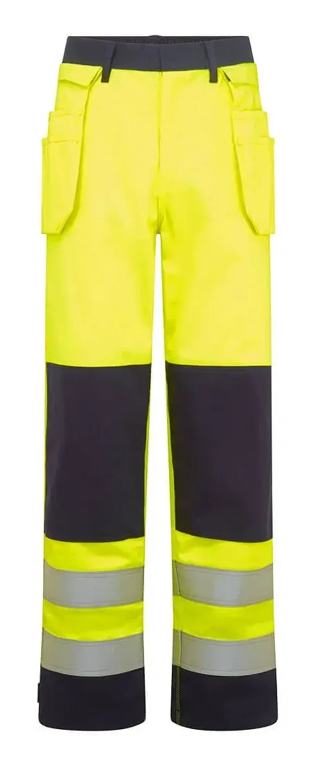 Portwest FR440 Bizflame Work Hi-Vis Contrast FR Holsterbroek Geel/marine voorkant