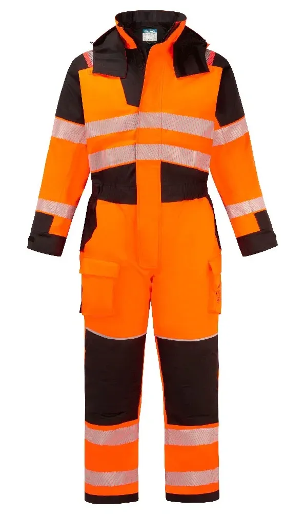 Portwest FR516 PW3 Modaflame Regen + Hi-Vis Multi-Norm Vlamvertragende Winteroverall Oranje/zwart voorkant