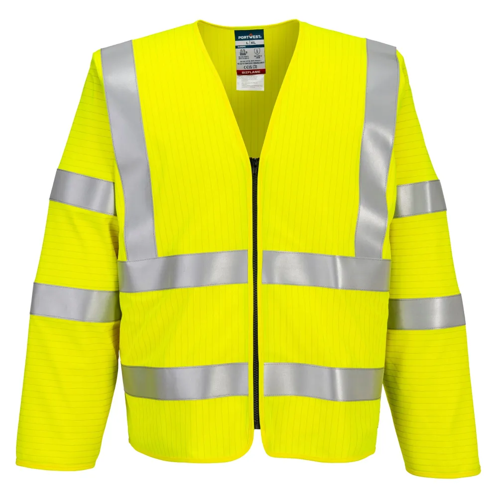 Portwest FR616 Bizflame Hi-Vis FR Vest met lange mouwen en rits Geel voorkant