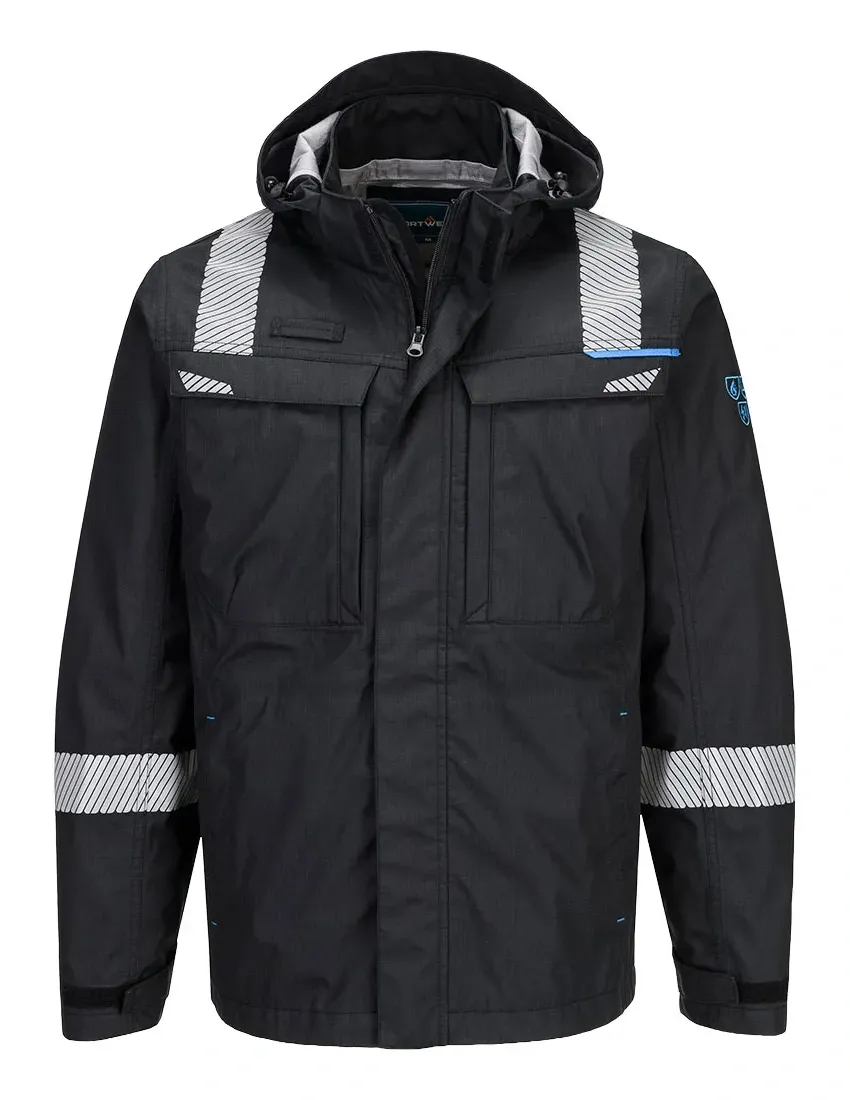 Portwest FR619 WX3 Modaflame Regen+ FR Shell Jack Zwart voorkant