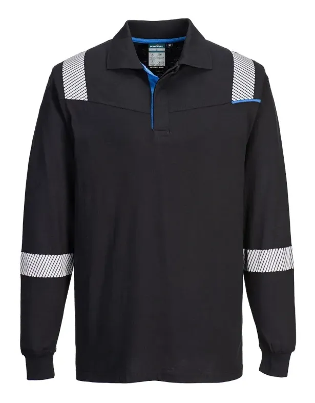 Portwest FR711 WX3 Vlamwerende Polo met lange mouwen Zwart voorkant