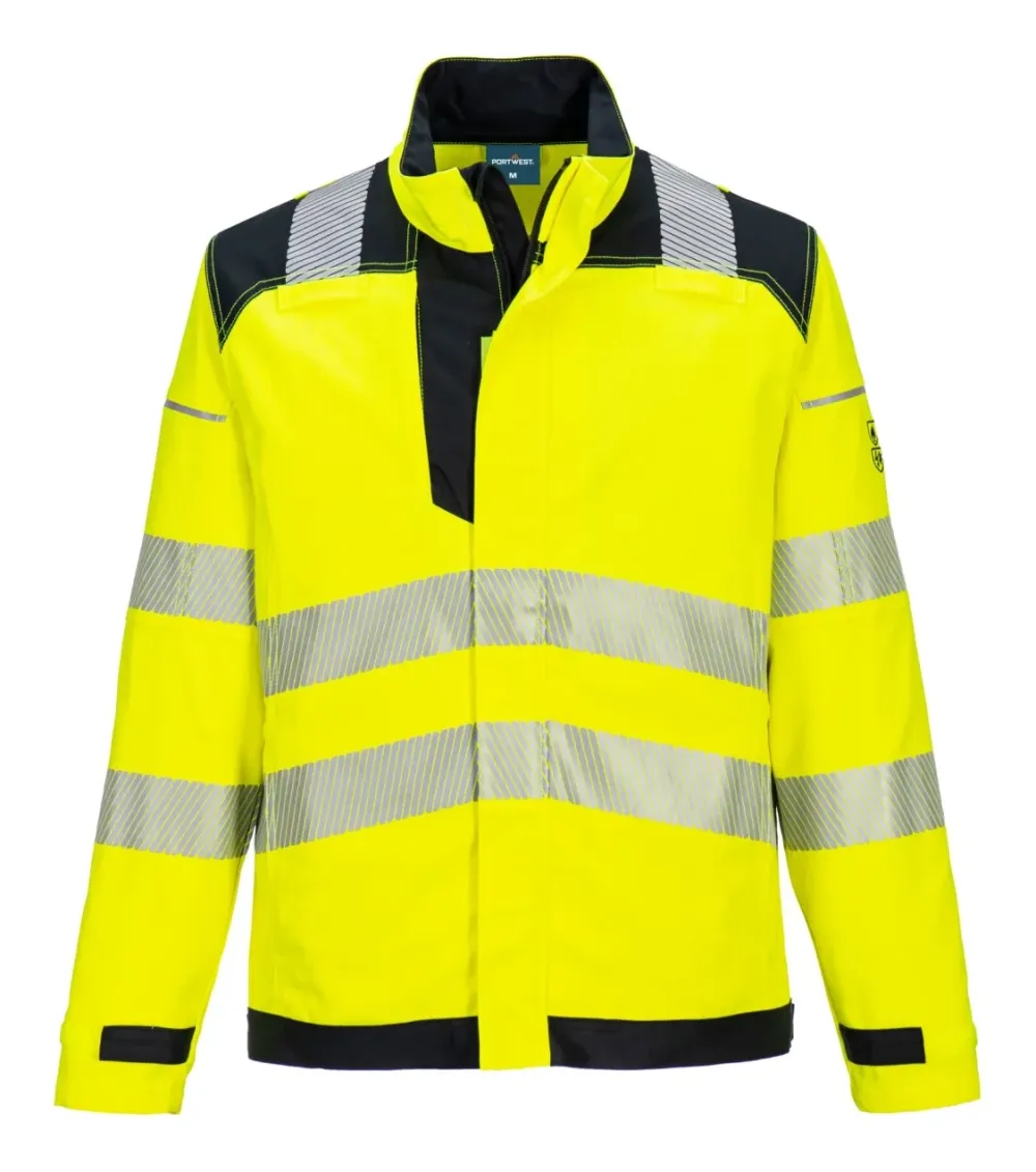 Portwest FR714 PW3 Vlamvertragende Modaflame Hi-Vis werkjack Geel/zwart voorkant