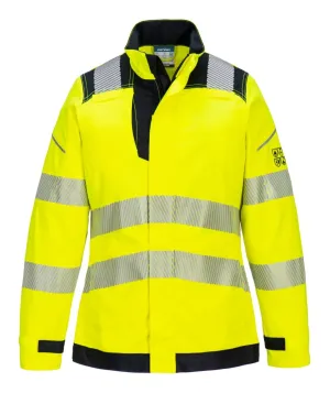 Portwest FR715 PW3 Vlamvertragende Modaflame Hi-Vis dames jack Geel/zwart voorkant