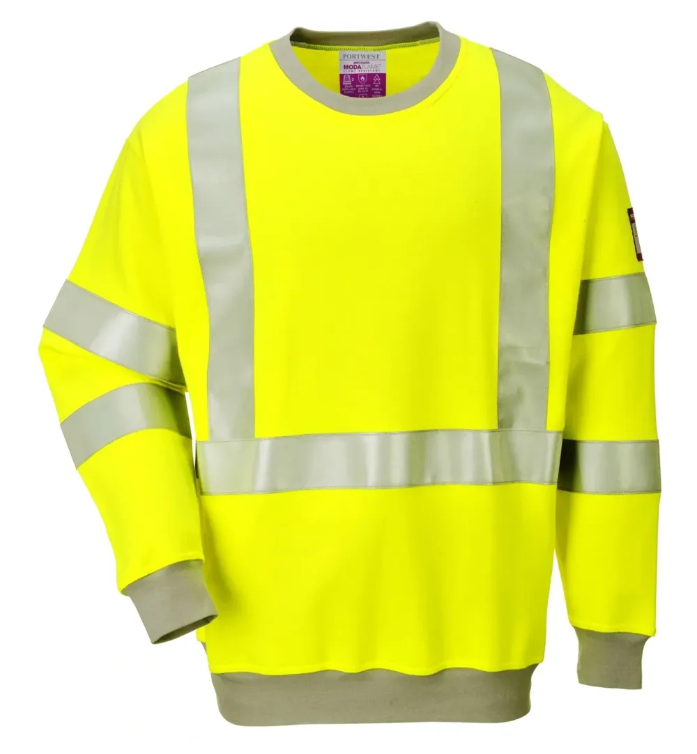 Portwest FR72 FR Modaflame Anti-statisch Hi-Vis Sweatshirt Geel voorkant