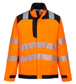 Portwest FR722 PW3 Vlamvertragende Modaflame Hi-Vis werkjack Oranje/zwart voorkant