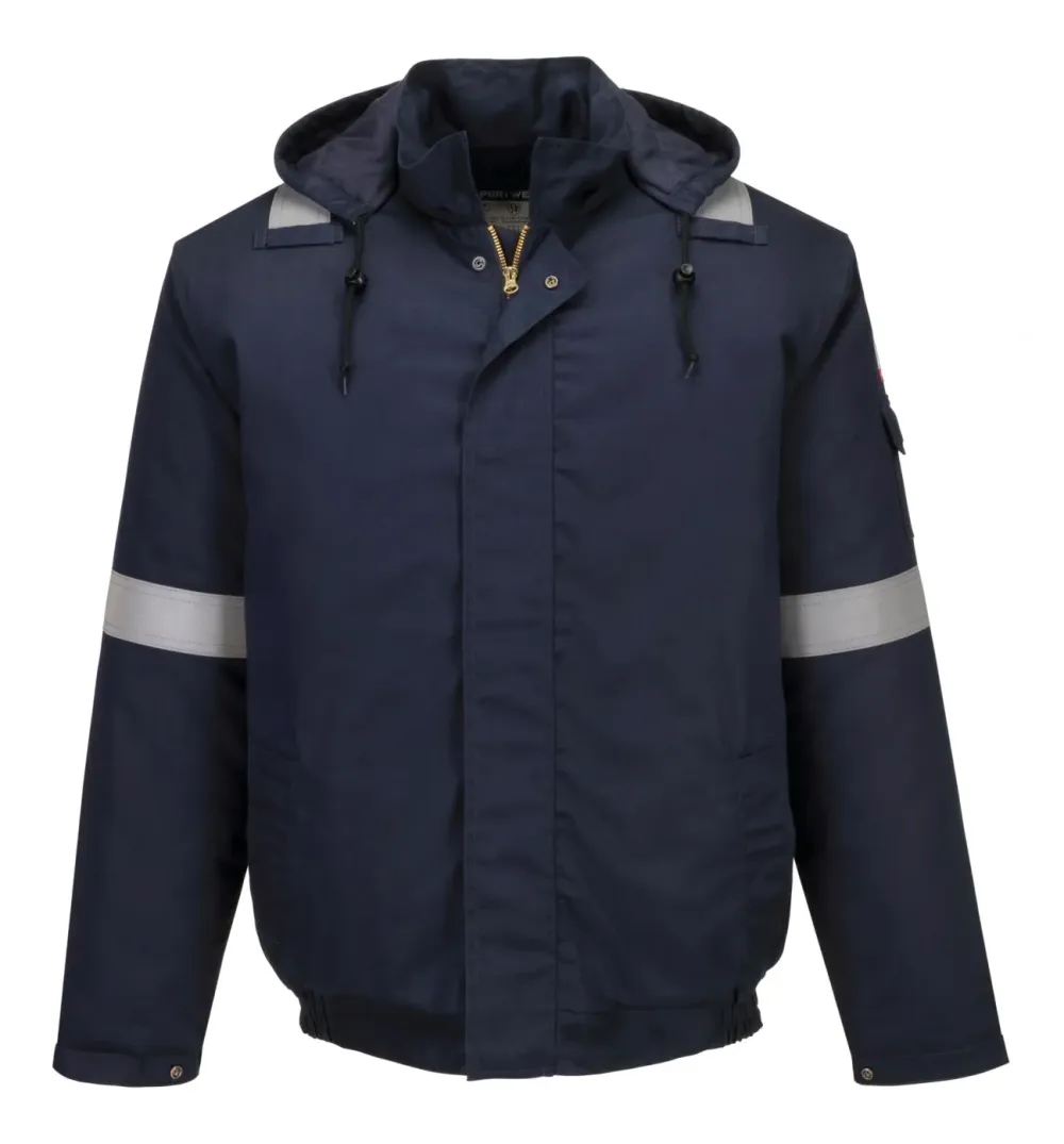 Portwest FR731 Bizflame Work+ FR geïsoleerd bomberjack Donker marine voorkant