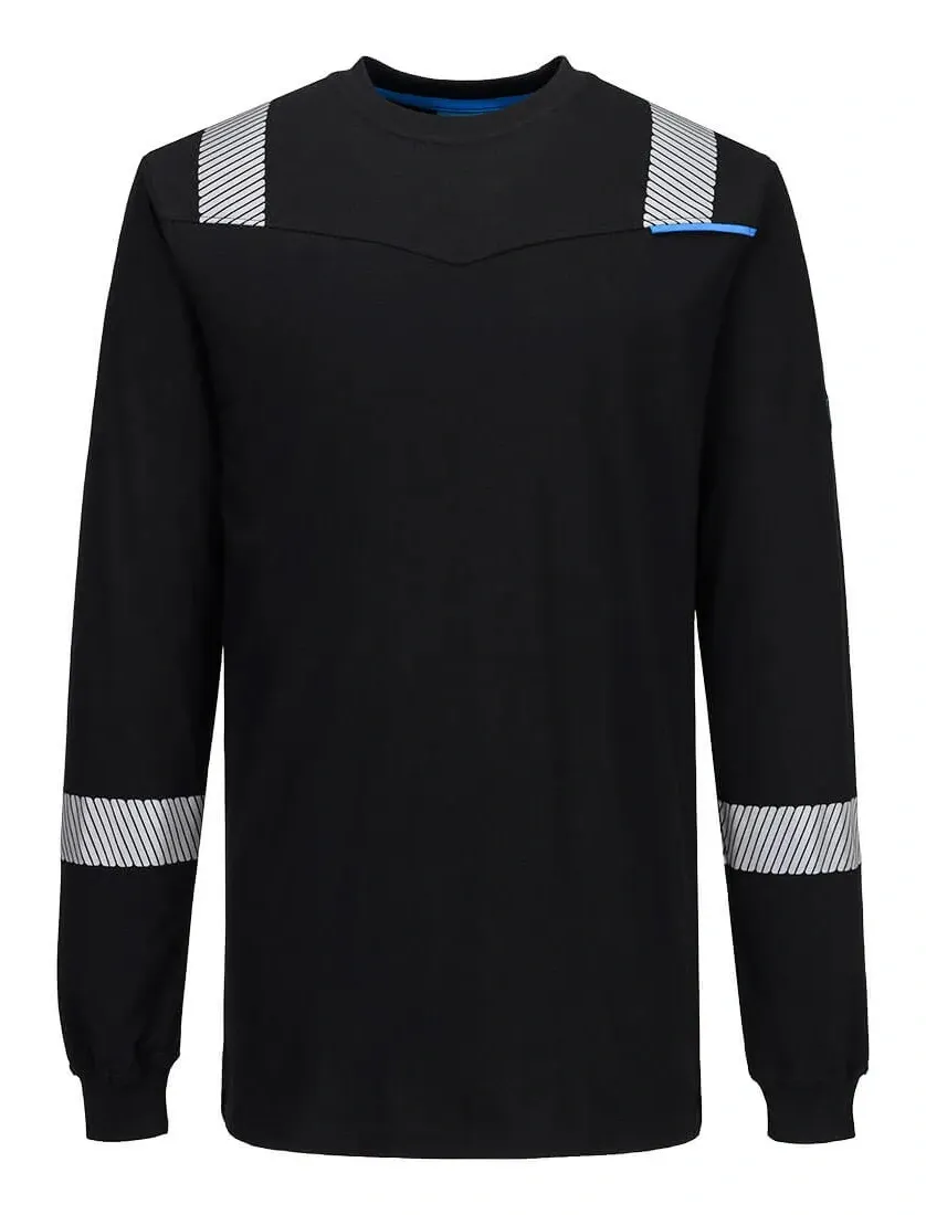 Portwest FR751 WX3 Modaflame gebreid Hi-Vis FR T-shirt met lange mouwen Zwart voorkant
