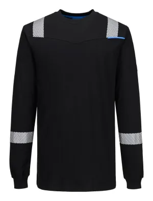 Portwest FR751 WX3 Modaflame gebreid Hi-Vis FR T-shirt met lange mouwen Zwart voorkant