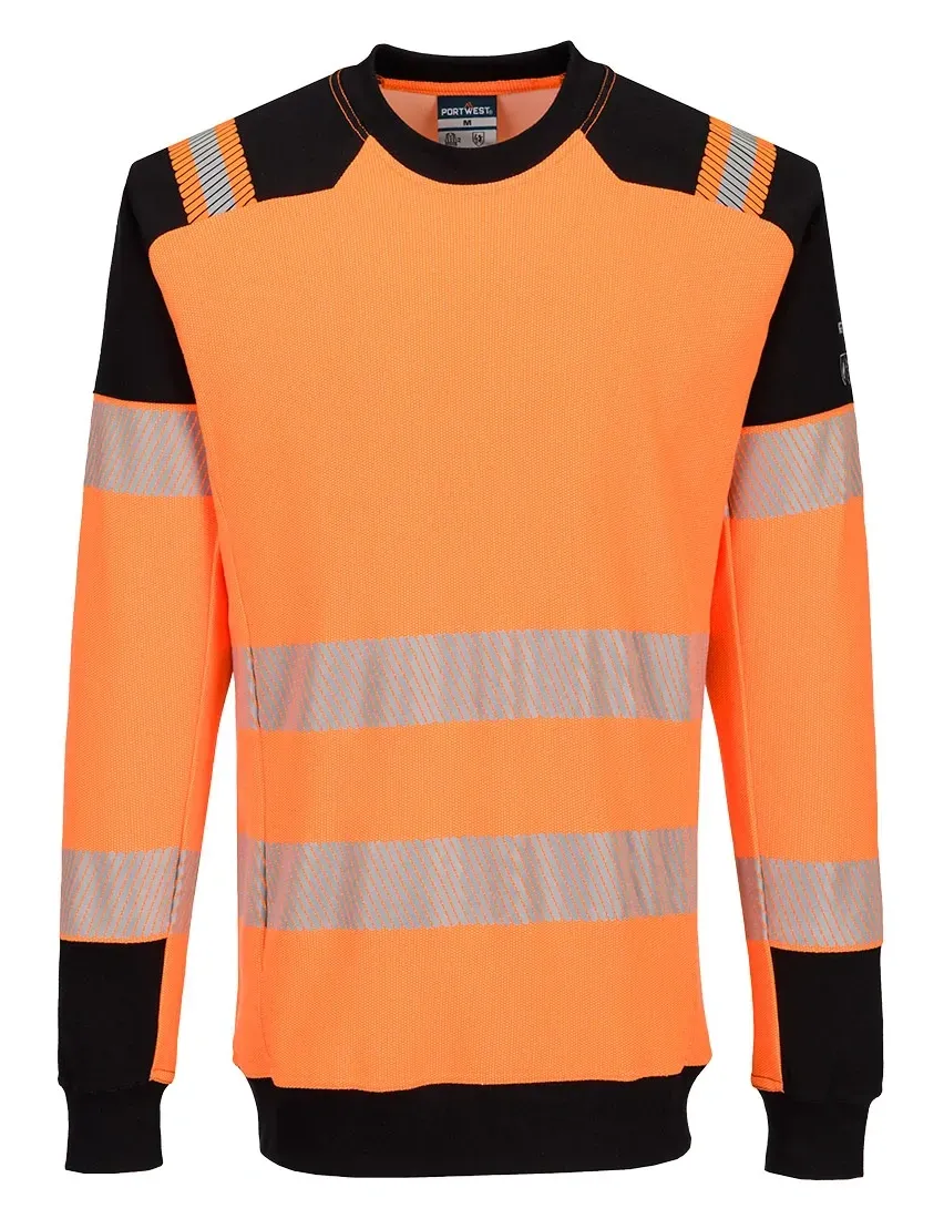 Portwest FR755 PW3 Modaflame gebreid Hi-Vis FR Sweatshirt Oranje/zwart voorkant