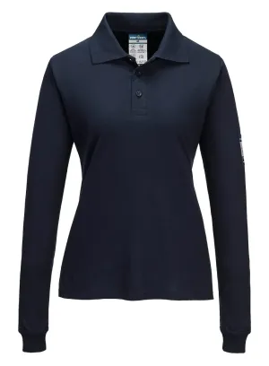 Portwest FR758 Modaflame Vlamvertragend Dames Poloshirt met lange mouw Donker marine voorkant