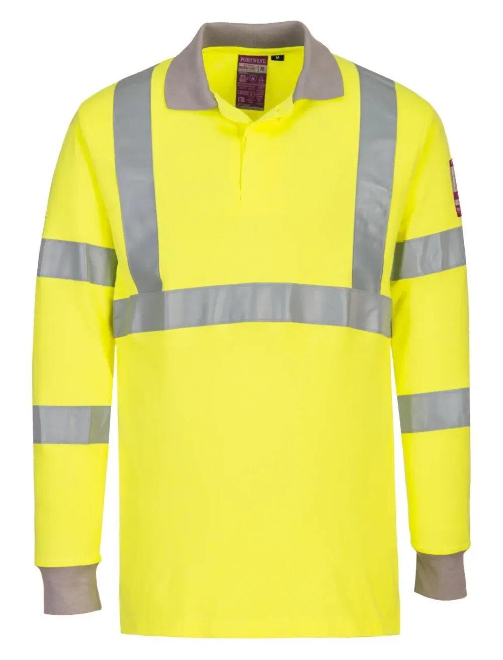 Portwest FR77 Vlamvertragende Modaflame Antistatische lange mouw Poloshirt Geel voorkant