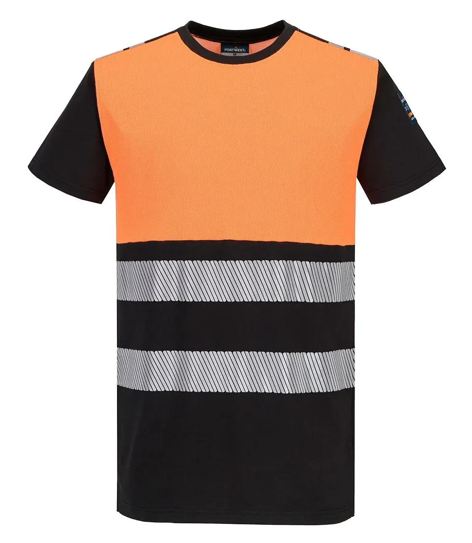 Portwest FR776 PW3 Modaflame gebreid Hi-Vis Klasse 1 FR T-shirt met korte mouw Oranje/zwart voorkant