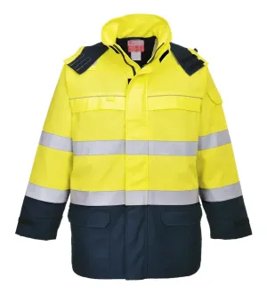 Portwest FR79 Bizflame Regen+ Hi-Vis Vlamboog Jack Geel/marine voorkant