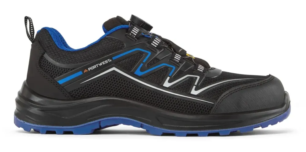 Portwest FT32 Composiet KPU en Mesh Trainer S1PS ESD SR FO Zwart/blauw voorkant