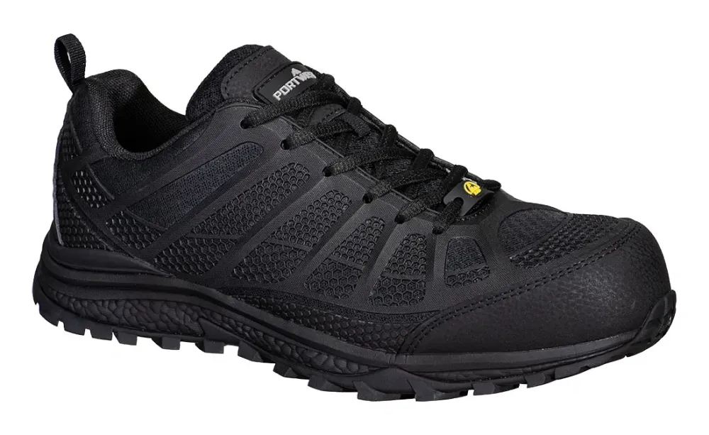 Portwest FT46 Composiet Textiel trainer S1PS ESD SR FO Zwart voorkant