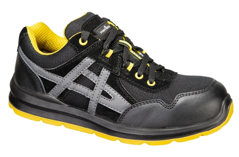 Portwest FT50 Steel Lederen trainer S1 FO SR Zwart voorkant